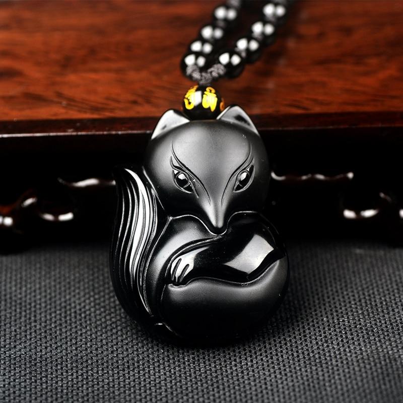 Natural Black Obsidian 'THE FOX' Responsiveness Pendant Necklace