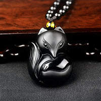 Thumbnail for Natural Black Obsidian 'THE FOX' Responsiveness Pendant Necklace