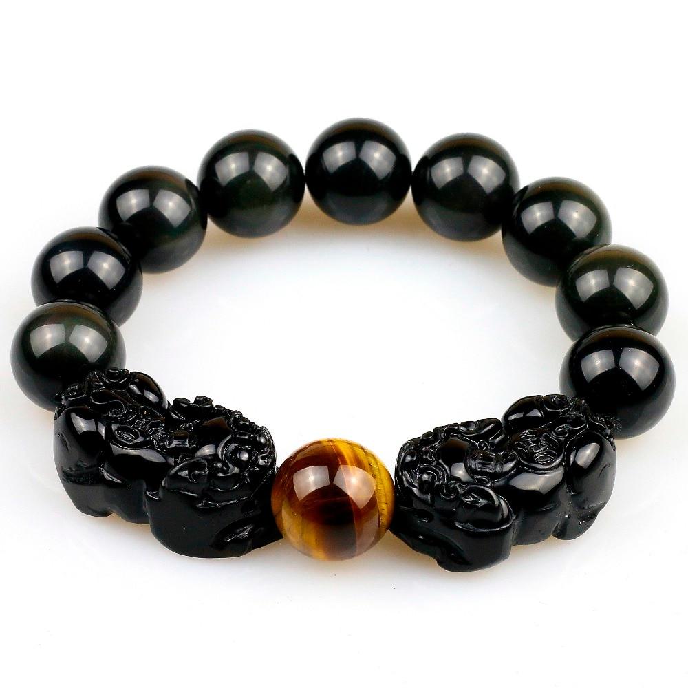 DOUBLE ATTRACTION Pixiu & Natural Obsidian with Tiger eye Bead Bracelet