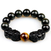 Thumbnail for DOUBLE ATTRACTION Pixiu & Natural Obsidian with Tiger eye Bead Bracelet