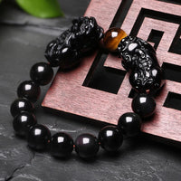 Thumbnail for DOUBLE ATTRACTION Pixiu & Natural Obsidian with Tiger eye Bead Bracelet