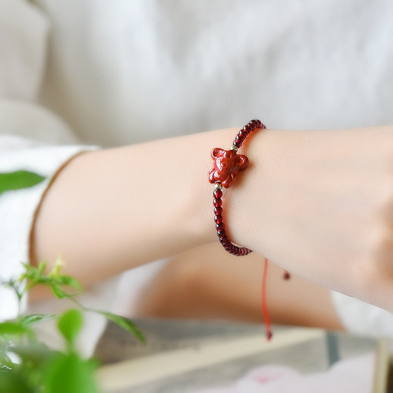 Hand Carved Purple Cinnabar & Natural Garnet Zodiac Animals Bracelet