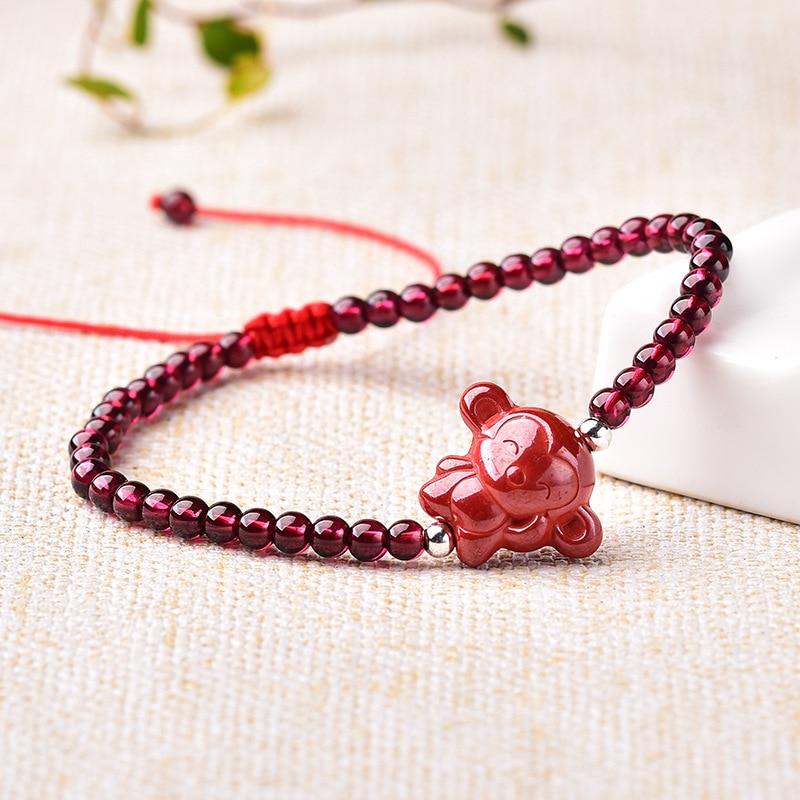 Hand Carved Purple Cinnabar & Natural Garnet Zodiac Animals Bracelet