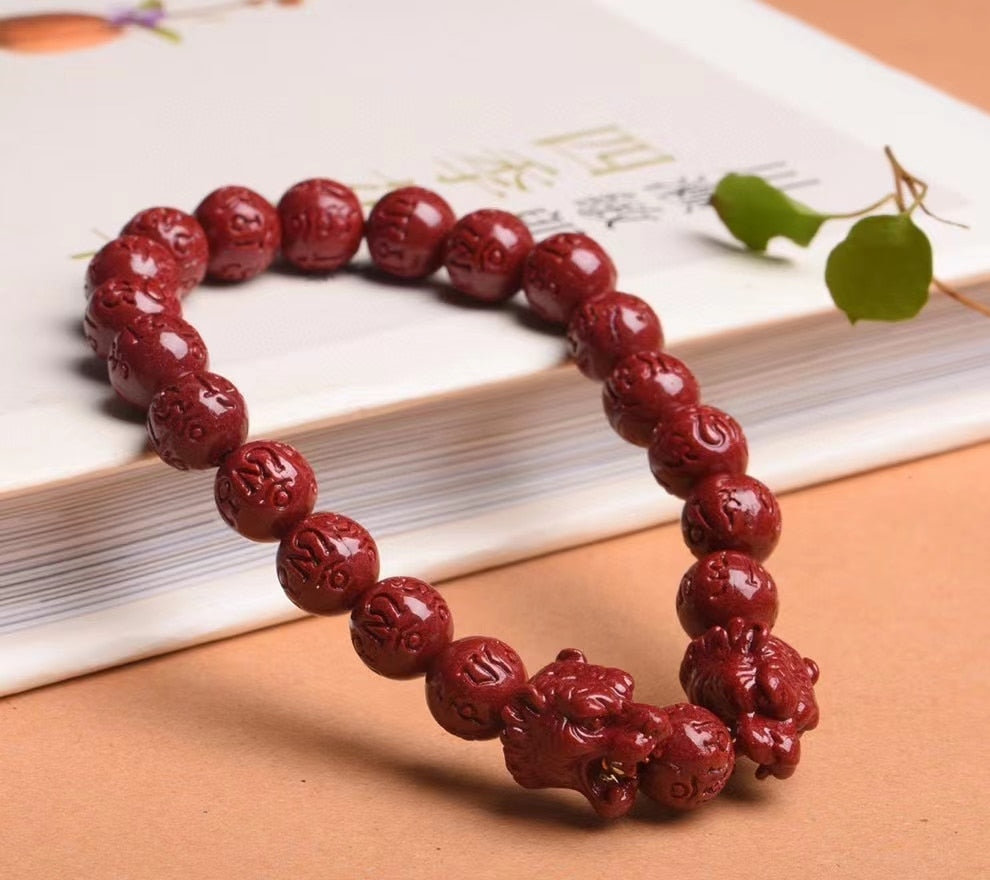 Purple Cinnabar Double Tiger Head Bracelet