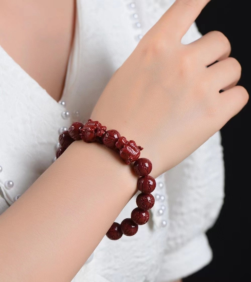 Purple Cinnabar Double Tiger Head Bracelet