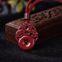 Thumbnail for Hand Carved Purple Cinnabar OPULENCE attracting Double Pixiu Necklace