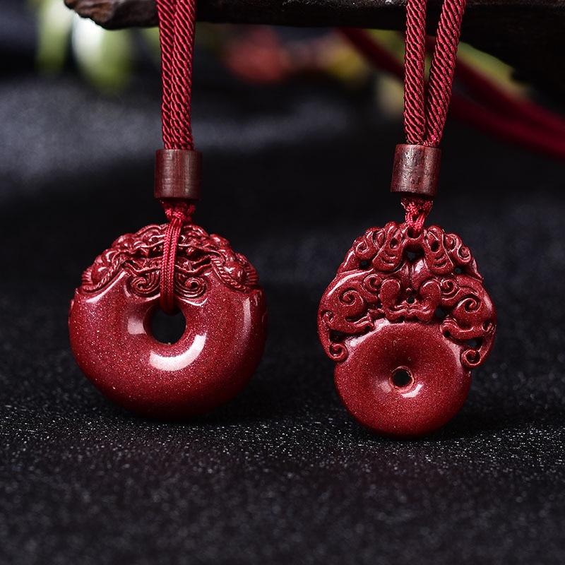 Hand Carved Purple Cinnabar OPULENCE attracting Double Pixiu Necklace