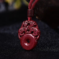 Thumbnail for Hand Carved Purple Cinnabar OPULENCE attracting Double Pixiu Necklace