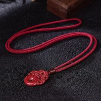 Thumbnail for Hand Carved Purple Cinnabar OPULENCE attracting Double Pixiu Necklace