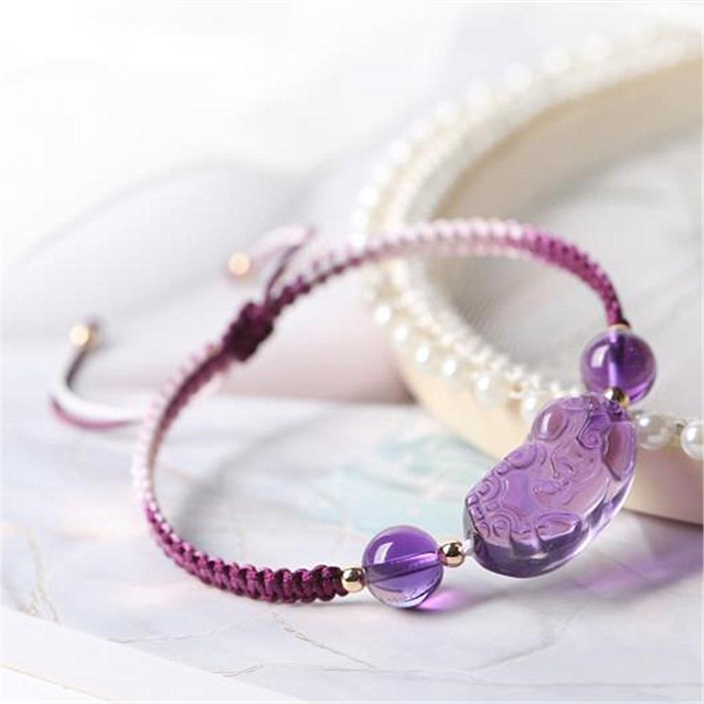 Hand Carved Rose Quartz, Amethyst, Clear Quartz & Citrine Women's PRETTY PIXIU PROTECTION Rope Bracelet