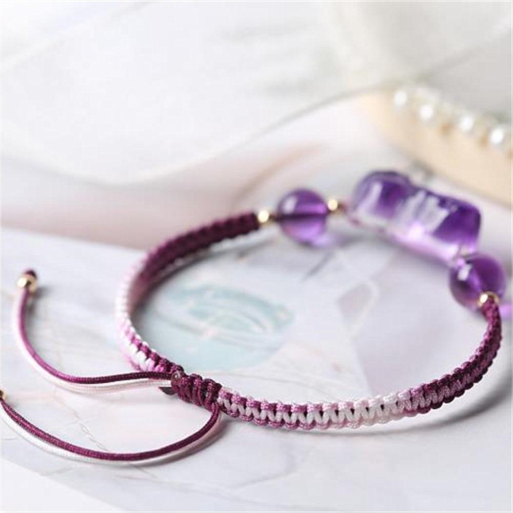 Hand Carved Rose Quartz, Amethyst, Clear Quartz & Citrine Women's PRETTY PIXIU PROTECTION Rope Bracelet