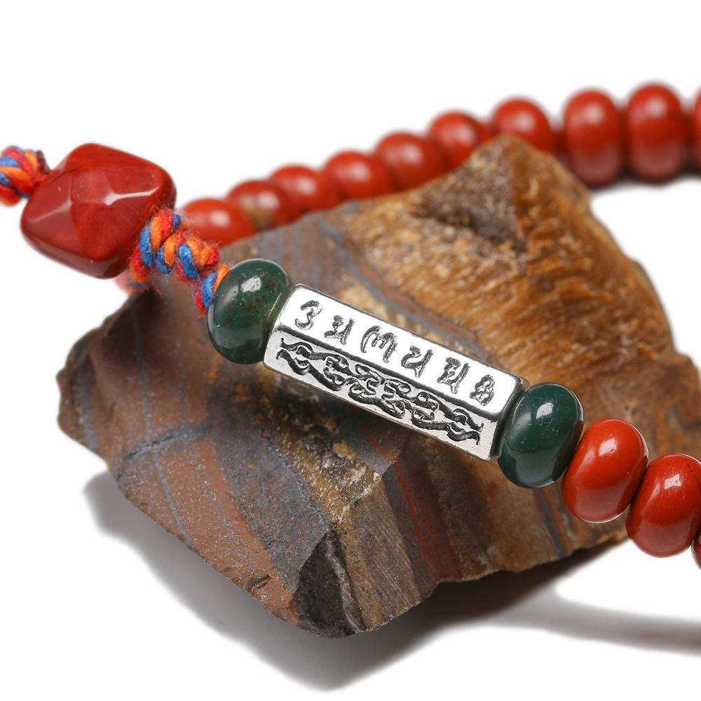 Tibetan Buddhist OM Mantra & Natural Red Jasper Stone 'MOJO'  VIBRANCY Bracelet