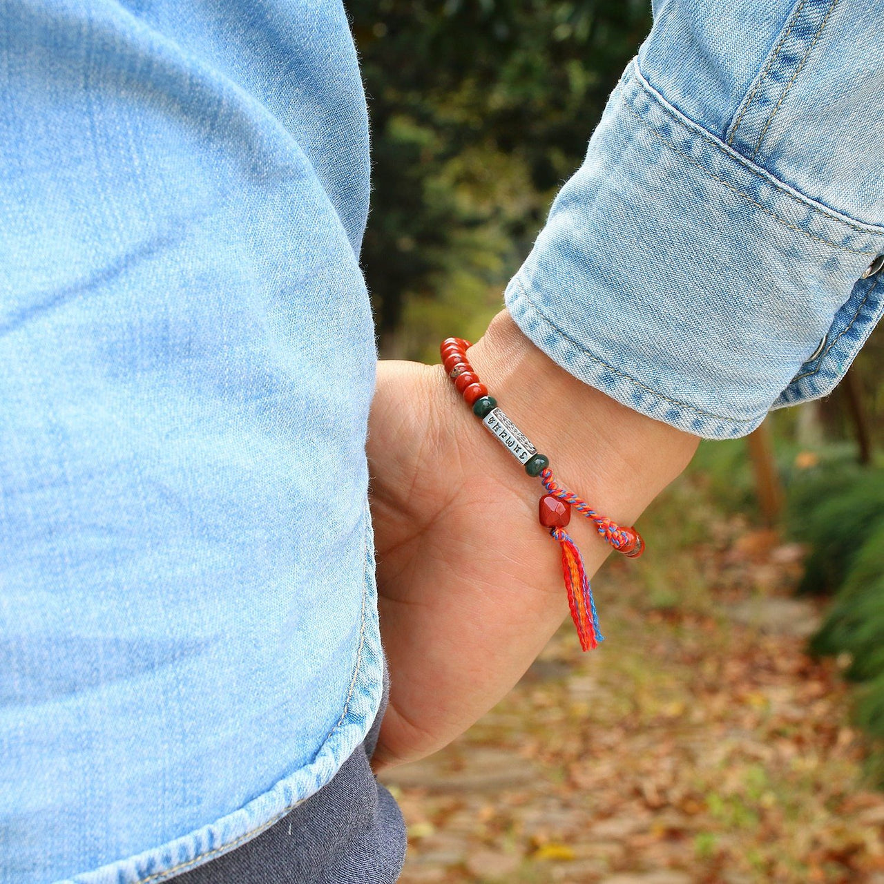 Tibetan Buddhist OM Mantra & Natural Red Jasper Stone 'MOJO'  VIBRANCY Bracelet