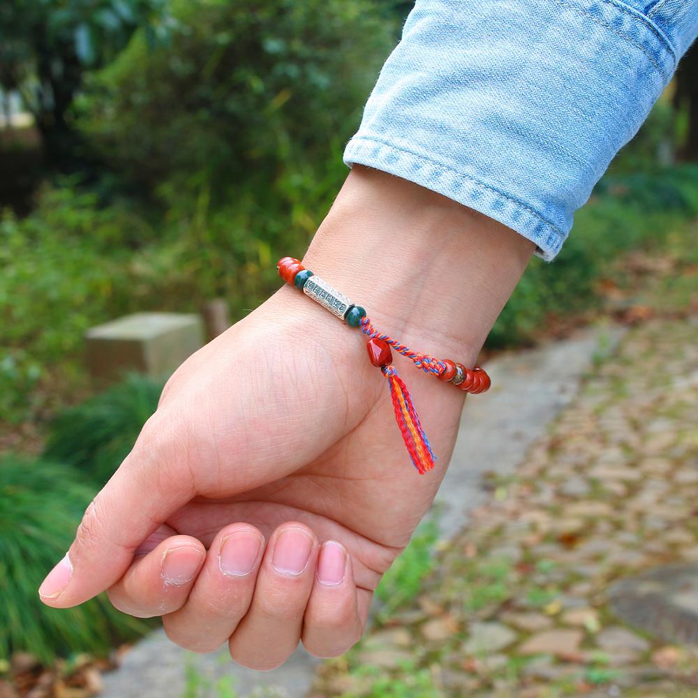 Tibetan Buddhist OM Mantra & Natural Red Jasper Stone 'MOJO'  VIBRANCY Bracelet