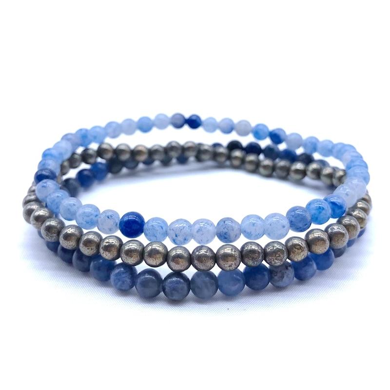 EXPRESSION & WILLPOWER-Blue Aventurine, Sodalite & Pyrite- 3/pc  "MIGHTY MINIS " Healing Energy Stone Bracelets