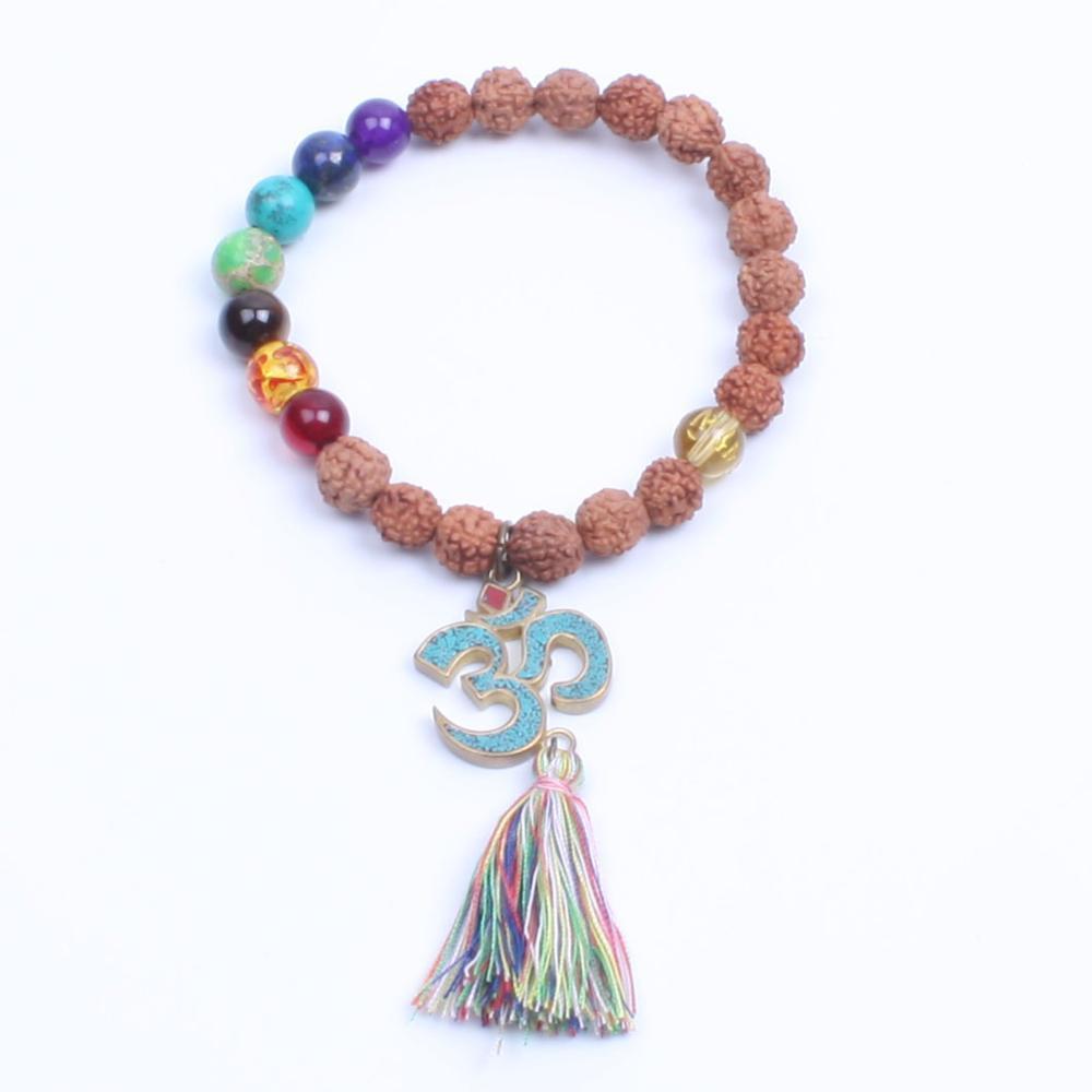 7 Chakra & Rudraksha Bead Tibetan Om Charm Bracelet