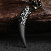 Thumbnail for Natural Black And Ice Obsidian Wolf Tooth Amulet Necklace