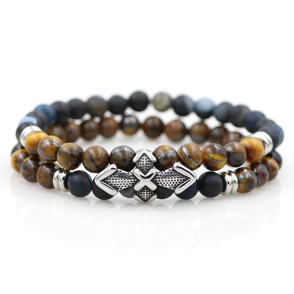 Quality Stainless Steel & Natural Stone Dual Layer RESILIENCE Bracelet Set-5 Stone Combos