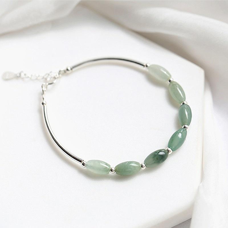 Sterling Silver & Natural Burmese Jadeite HEALING Bracelet