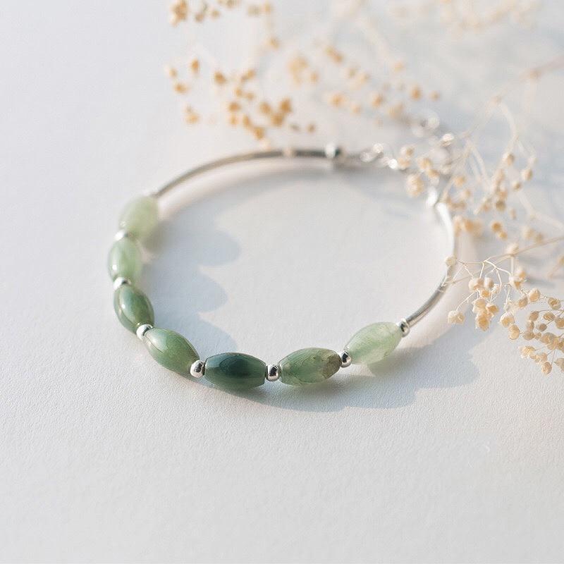 Sterling Silver & Natural Burmese Jadeite HEALING Bracelet