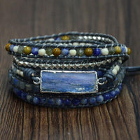 Thumbnail for Natural BLUE TOPAZ  & Labradorite /Stone  Leather Wrap HONESTY Bracelet