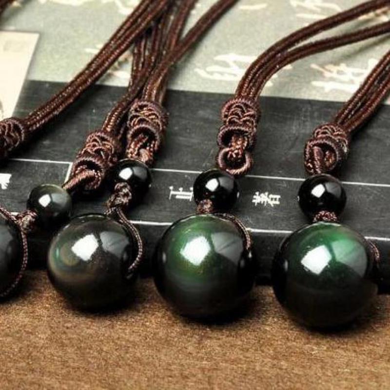 Black Obsidian Rainbow Eye Beads Necklace
