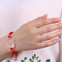 Thumbnail for Hand Carved Clear Quartz FENG SHUI PIXIU 'AMPLIFIED PROSPERITY' Red Rope Bracelet