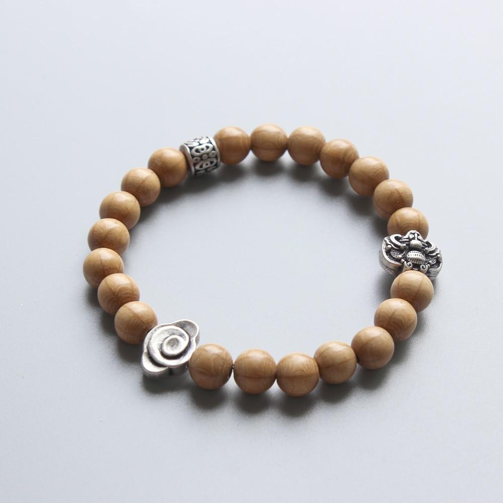 Ethnic Tibetan Wooden Beaded Spirit Bat & Auspicious Cloud Bracelet