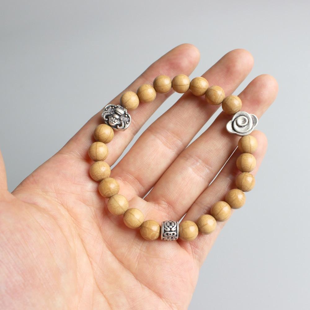 Ethnic Tibetan Wooden Beaded Spirit Bat & Auspicious Cloud Bracelet