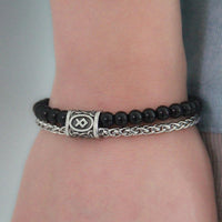 Thumbnail for Stainless Steel ,Natural Tiger Eye/Obsidian STONE & VIKING RUNE Men's Bracelet