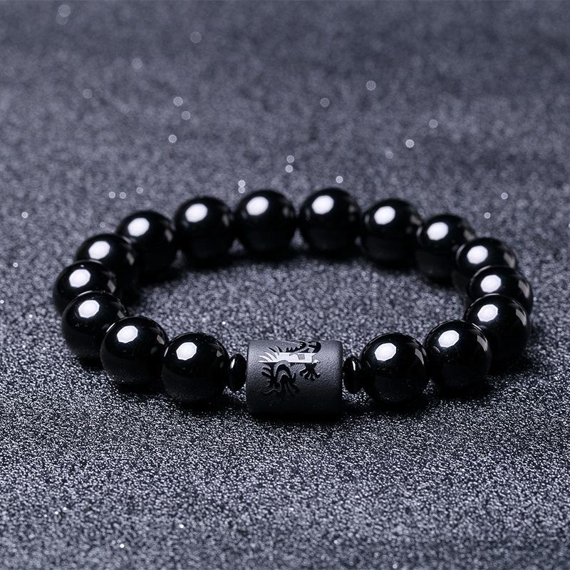 Natural  Obsidian Dragon and Phoenix Bracelet