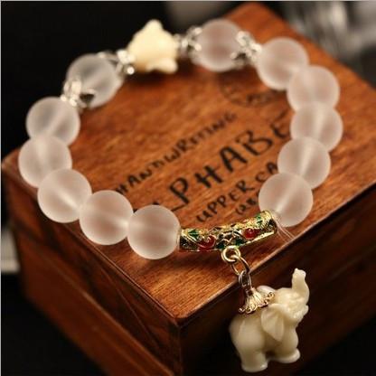 Crystal Elephant Matte Stone Bead Bracelet