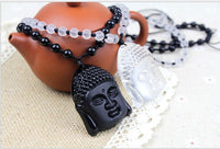 Thumbnail for 2pc/set -Natural Obsidian & Natural Quartz Crystal Buddha Sakyamuni Pendants