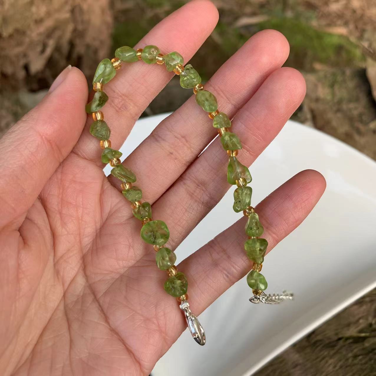 Lovely Natural Olivine Beaded Bracelet