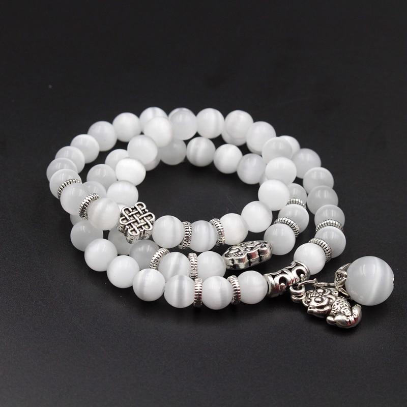Cat's Eye White Opal Stone Pi Xiu THIRD EYE Wealth Charm Bracelet