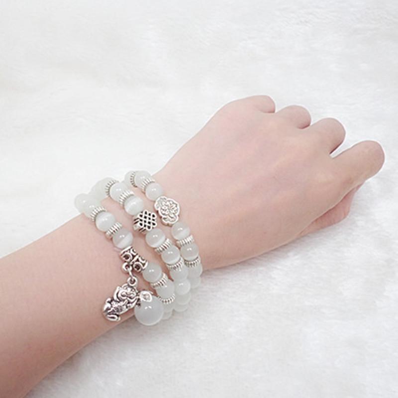 Cat's Eye White Opal Stone Pi Xiu THIRD EYE Wealth Charm Bracelet