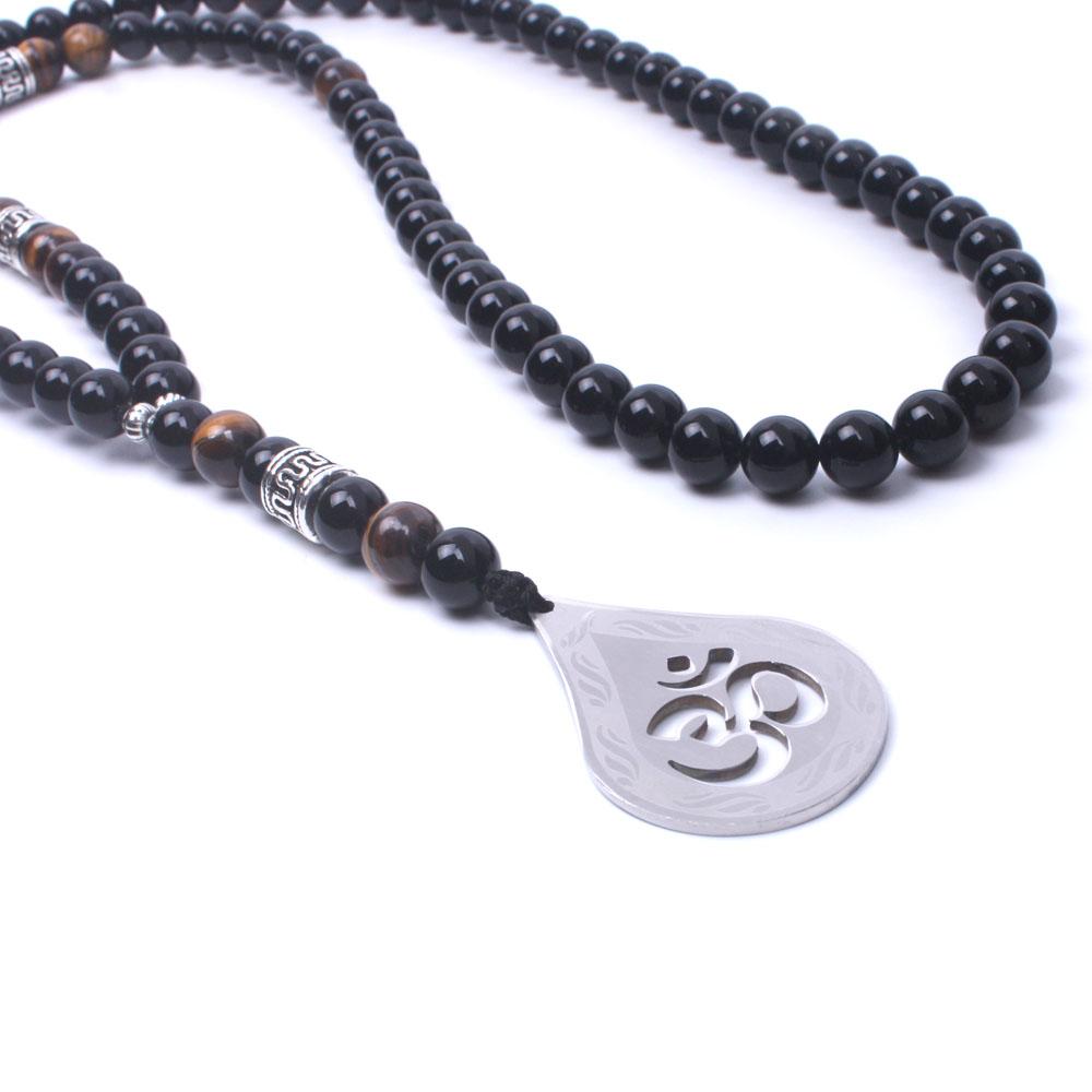 Natural Onyx Tiger eye stone Om Necklace