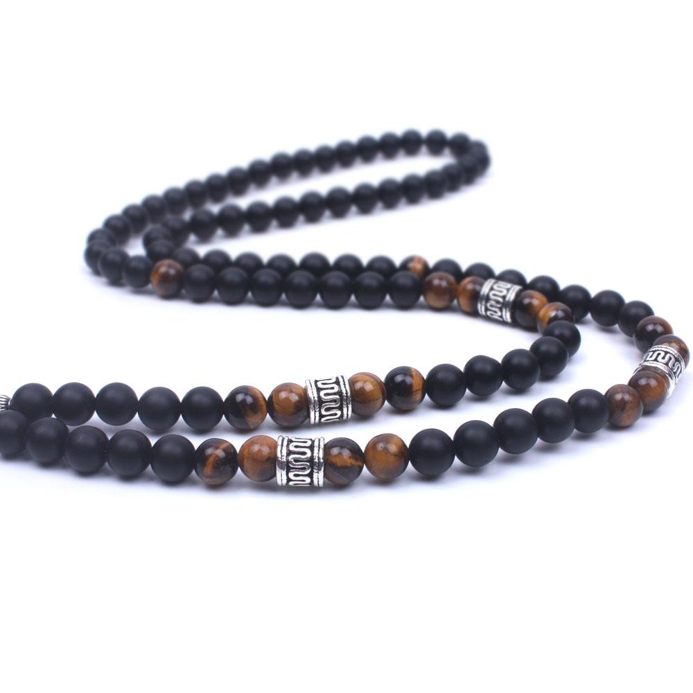 Natural Onyx Tiger eye stone Om Necklace