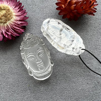 Thumbnail for Natural Clear Crystal Carved Guanyin Pendant Necklace