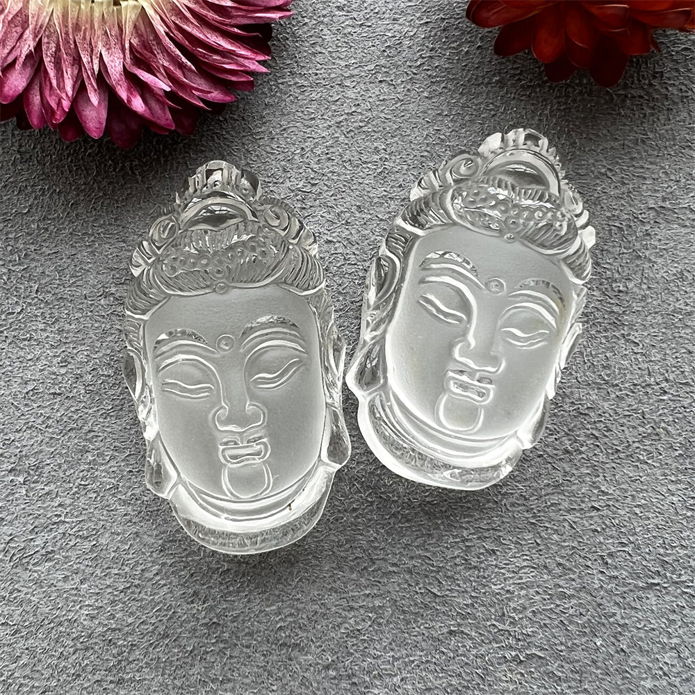 Natural Clear Crystal Carved Guanyin Pendant Necklace