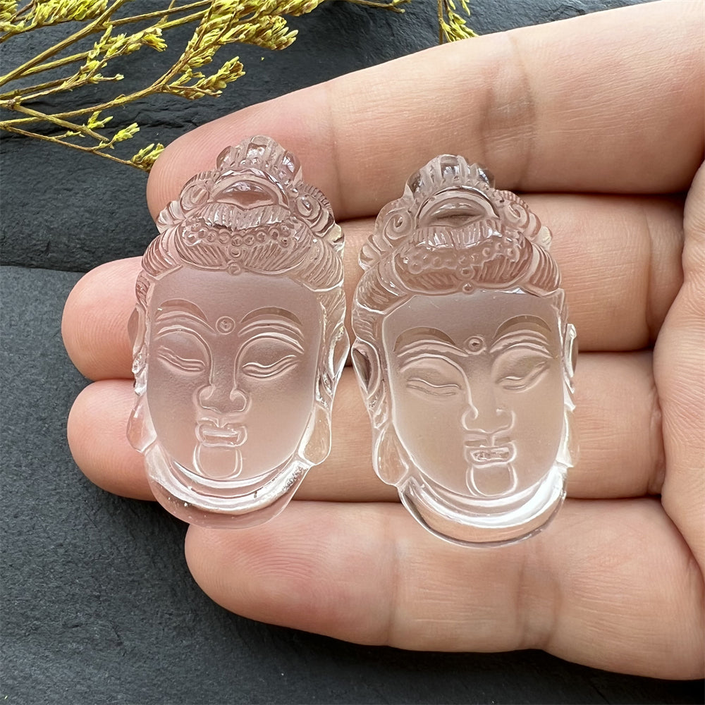 Natural Clear Crystal Carved Guanyin Pendant Necklace