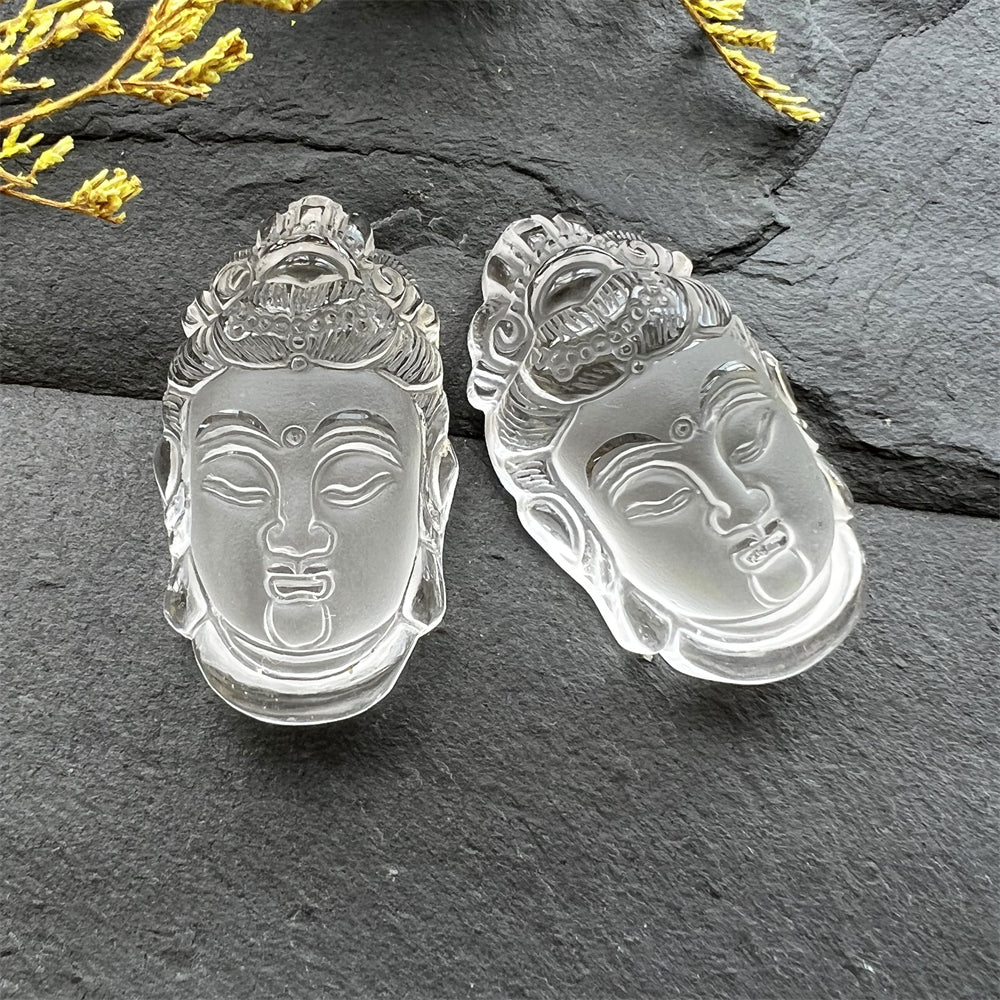Natural Clear Crystal Carved Guanyin Pendant Necklace