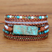 Thumbnail for Natural Intense Turquoise Handmade Leather Bracelet