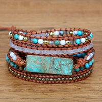 Thumbnail for Natural Intense Turquoise Handmade Leather Bracelet