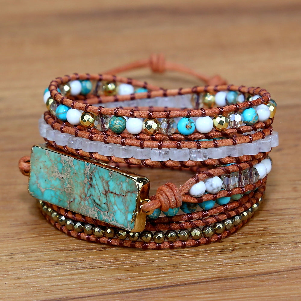Natural Intense Turquoise Handmade Leather Bracelet