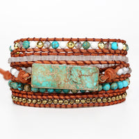 Thumbnail for Natural Intense Turquoise Handmade Leather Bracelet