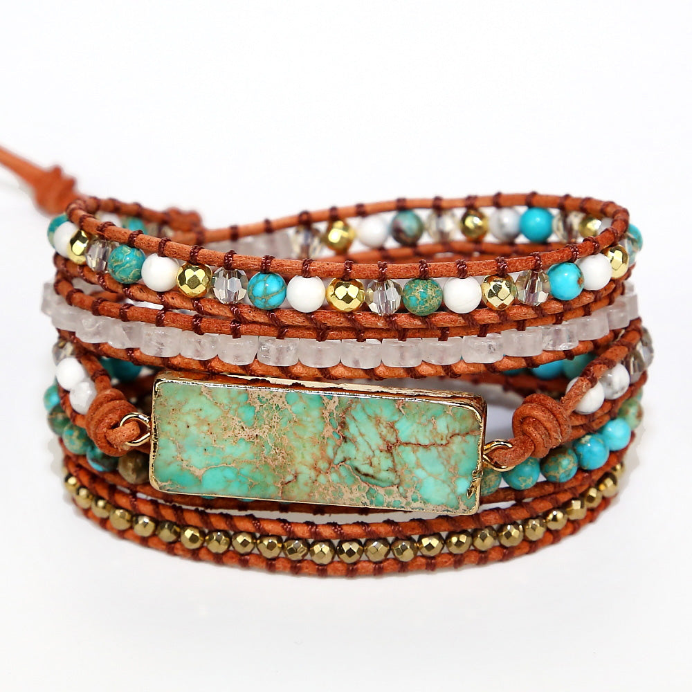 Natural Intense Turquoise Handmade Leather Bracelet