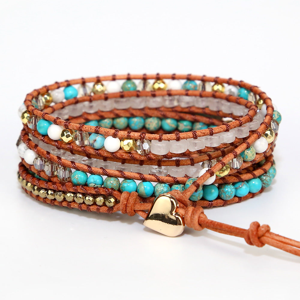 Natural Intense Turquoise Handmade Leather Bracelet