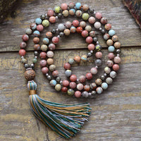 Thumbnail for Natural Jasper Agate Pyrite Bead Necklace With Tassel