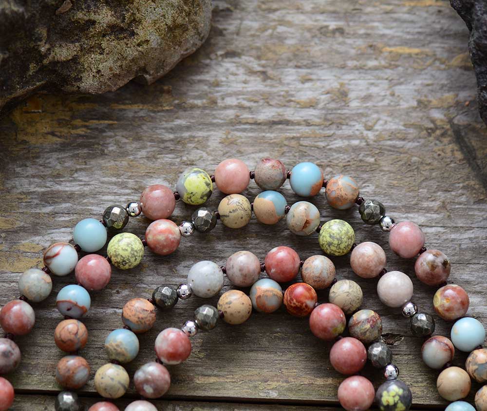 Natural Jasper Agate Pyrite Bead Necklace With Tassel